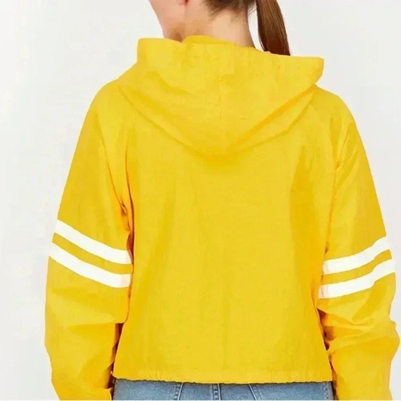 Women Sport Fit Hooded Long Sleeve Embroidered Logo Jacket, Yellow Size XL - Picture 3 of 6